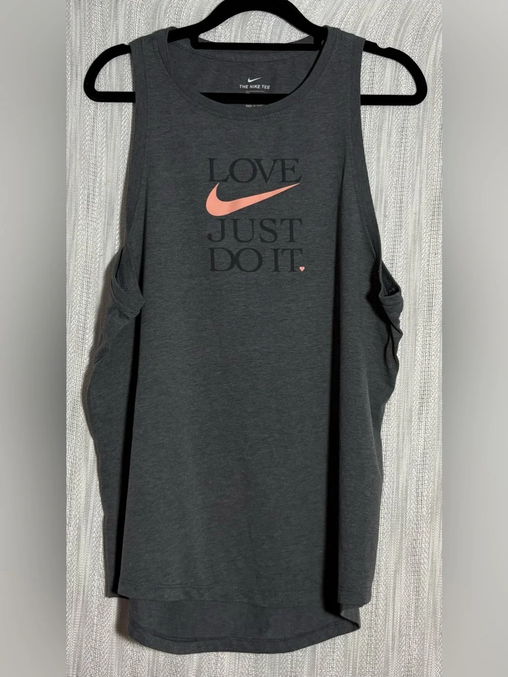 Nike Dark Gray Tank with Coral Swoosh & Black Text
